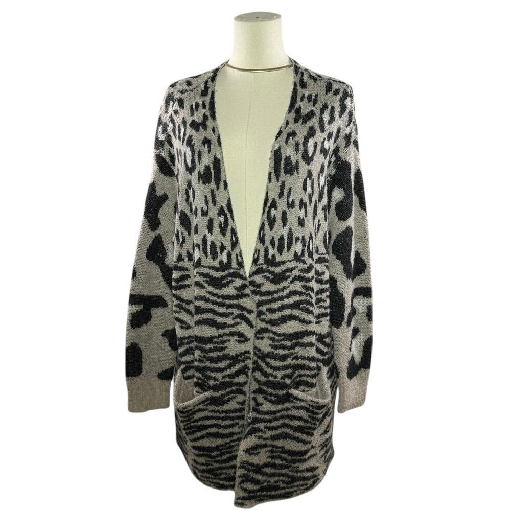 Wildfox Leopard Animal Print Wool Alpaca Mohair Blend Oversized Cardigan XS